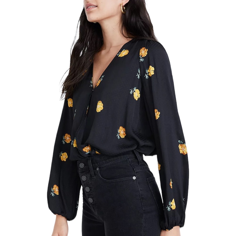 Madewell Bubble-Sleeve Wrap Top in Floating Florets - Picture 2 of 5